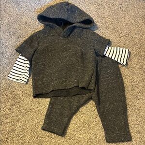 Dark Gray Hoodie with Striped Sleeves